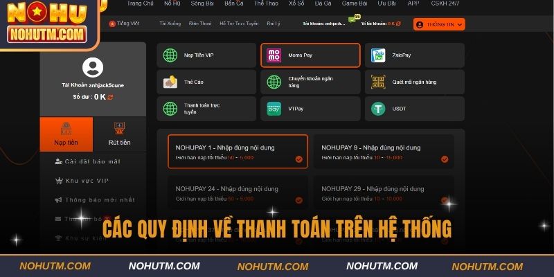 Các quy định về thanh toán trên hệ thống