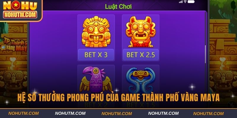 Hệ số thưởng phong phú của game Thành phố vàng Maya